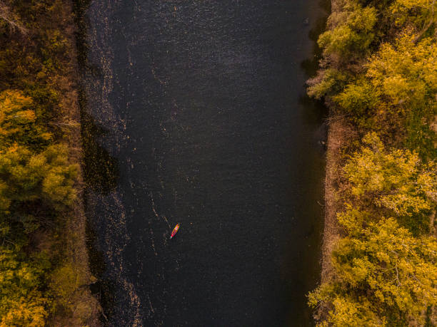istock Autumn Kayak Trip, Aerial View. Explorer in Rainforest River 2188284397