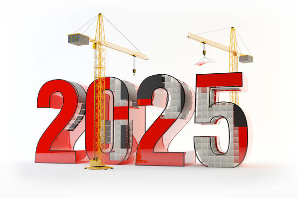 istock 2025 and cranes, 3d illustration 2188287570
