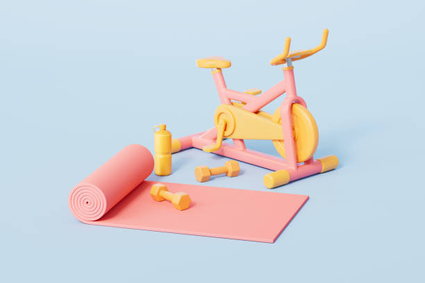 istock 3d rendering exercising bike and yoga mat 2188290552