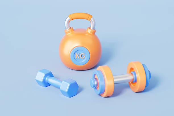 istock 3d rendering fitness title dumbbell and kettlebells 2188292757