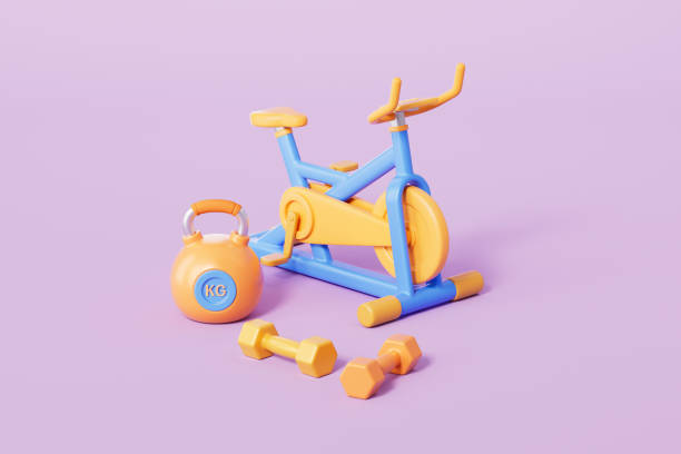 istock 3d rendering exercising bike and dumbbell 2188292765