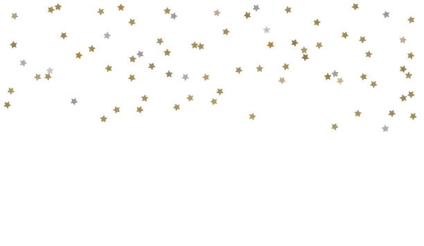 istock Little golden silver glittering star shaped confetti isolated on background. Falling tinsel. Festive party decoration. New Year, birthday, winner celebration concept. Vector illustration banner 2188292990