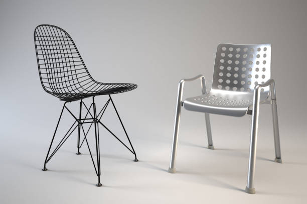 Two modern chairs have different colored seats and leg styles.