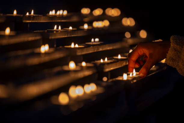 Candles lit in a church