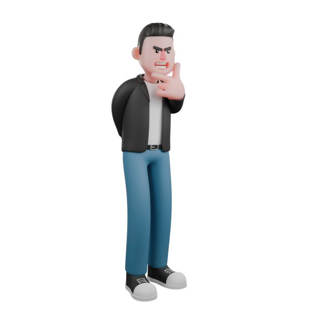 istock Creative 3D Cartoon Cameraman Artwork in Design Style. A male cameraman stands with one hand behind his back while the other is under his chin. Illustration 2188296830