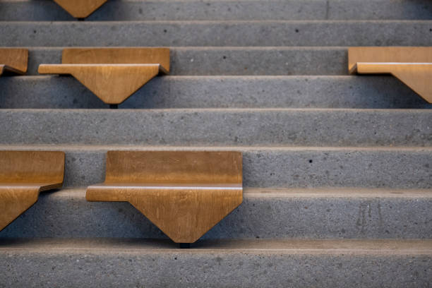 The stone benches in the park