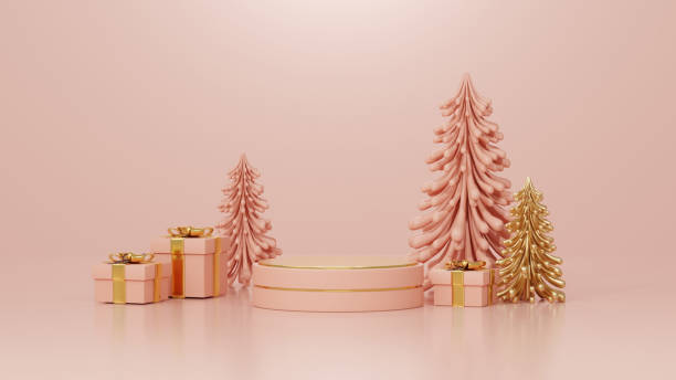 istock Merry Christmas banner with a stage for product display in a cylindrical shape, adorned with festive decorations for the holiday season. 2188301696