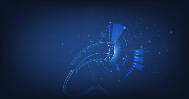 istock Power cable plug in charging power to electric vehicle EV car on dark blue background. 2188301812