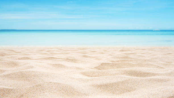istock Empty tropical sand beach with turquoise sea and sunny blue sky background 2188308179