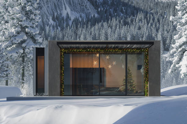 istock Modern Villa Exterior With Christmas Decoration In Winter 2188311478