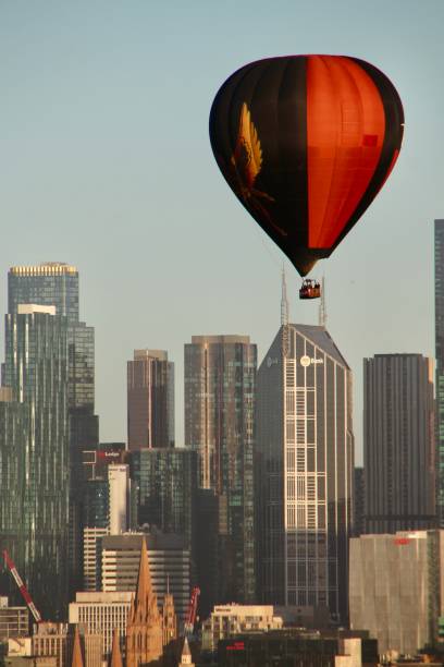 istock hot air balloon over Melbourne 2188319298