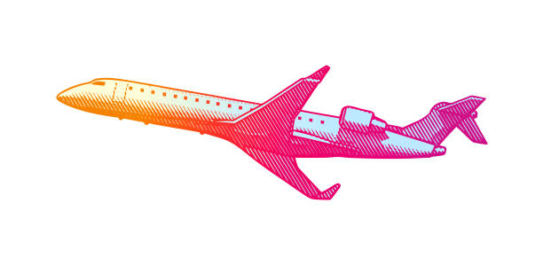 Commercial Airliner flying, cut out on white background