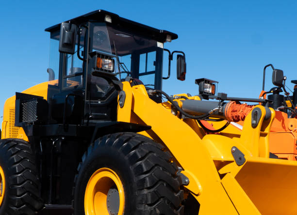 istock New modern loader or bulldozer excavator exterior details background. 2188327060