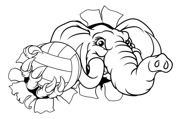 Elephant Volleyball Volley Ball Animal Mascot An elephant volleyball animal sports mascot holding a volley ball in his claw republican elephant logo stock illustrations