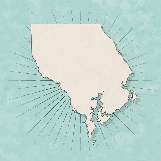 Map of Harford County - Maryland, in a trendy vintage style. Beautiful retro illustration with old textured paper and light rays in the background (colors used: blue, green, beige and black for the outline). Vector Illustration (EPS file, well layered and grouped). Easy to edit, manipulate, resize or colorize. Vector and Jpeg file of different sizes.