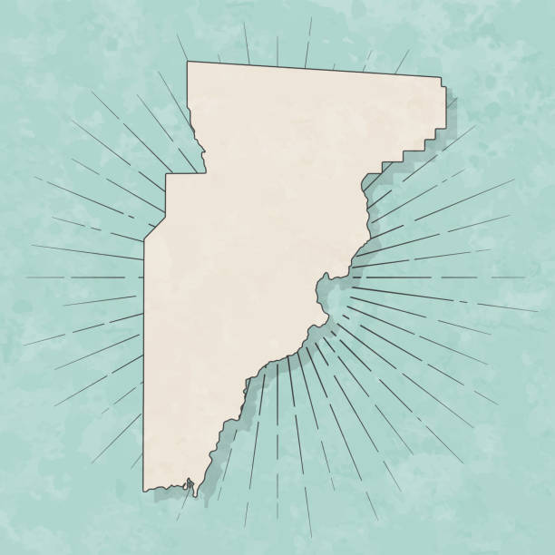 Map of Jefferson County - Florida, in a trendy vintage style. Beautiful retro illustration with old textured paper and light rays in the background (colors used: blue, green, beige and black for the outline). Vector Illustration (EPS file, well layered and grouped). Easy to edit, manipulate, resize or colorize. Vector and Jpeg file of different sizes.