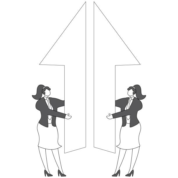 istock Concepts of cooperation and development, teamwork for mutual success, mergers and acquisitions, equidistant two businesswomen standing next to each of the partial arrows 2188335753