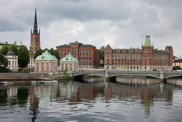 Stockholm, Sweden - July 25, 2023: View from Stallbron Bridge to Gamla Stan, Stockholm, Sweden