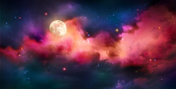 istock Full moon with stars at colorful night sky . 2188350225