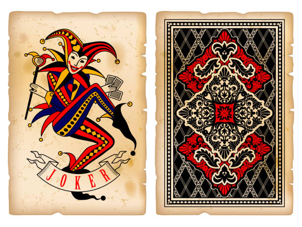 istock Joker playing card and backside on vintage grunge ragged paper backgound isolated on white 2188352222
