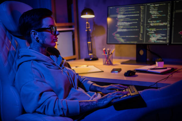 istock Profile photo of intelligent focused programmer girl sitting chair keyboard writing code office room indoors 2188352671