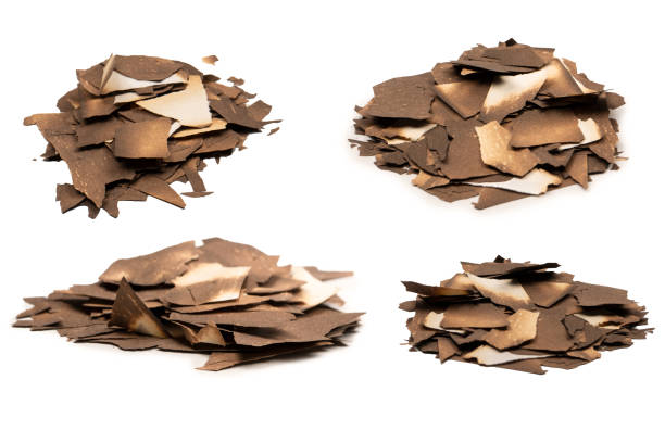 Chocolate Sprinkle Pile Isolated, Candy Sprinkles Flakes, Sweet Brown Flakes Glaze Decoration, Chocolate Vermicelli on White Background Side View