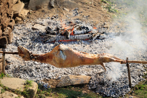 Roasted lamb served with vegetables in a restaurant