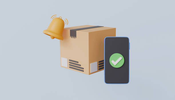 istock Cardboard box with Phone and Bell notification, Check mark on smartphone screen, Notice of delivered order or parcel concept 2188359775