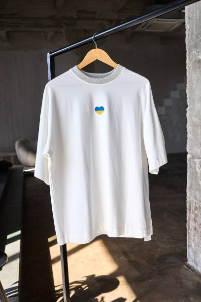 istock White t-shirt with Ukrainian heart on a hanger 2188367496