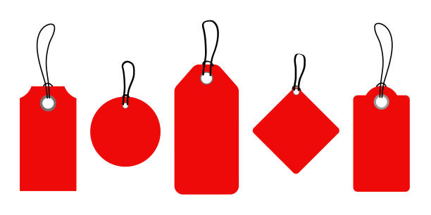 istock Set of red tags in various shapes with strings. Flat style isolated on white background.. 2188371525