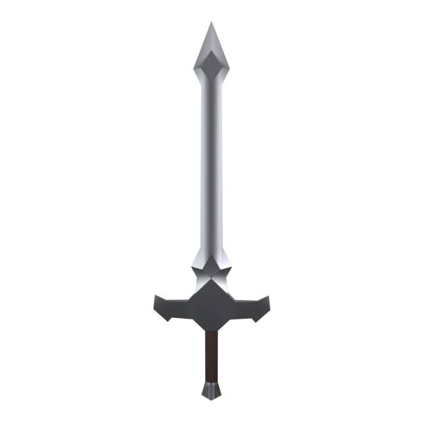 Fantasy sword disposed by diagonal, isolated on white background. Cut out.