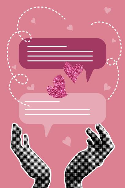 istock Trendy halftone collage. Concept of online greetings, communication, sharing greetings. Collage style postcard for valentines day, march 8. Trendy retro collage from the 80s. Vector illustration 2188372929