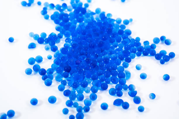 istock Blue silica gel balls on white background 2188373693
