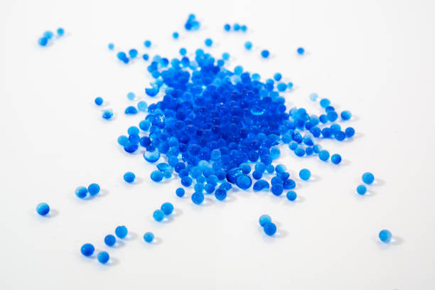istock Blue silica gel balls on white background 2188373694