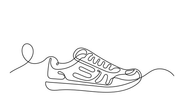 illustrazioni stock, clip art, cartoni animati e icone di tendenza di sneakers sports shoe vector.continuous line drawing of fashion sneaker illustration. - scarpe di tela