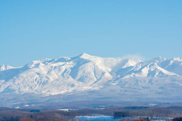 Winter volcanic peak and blue sky