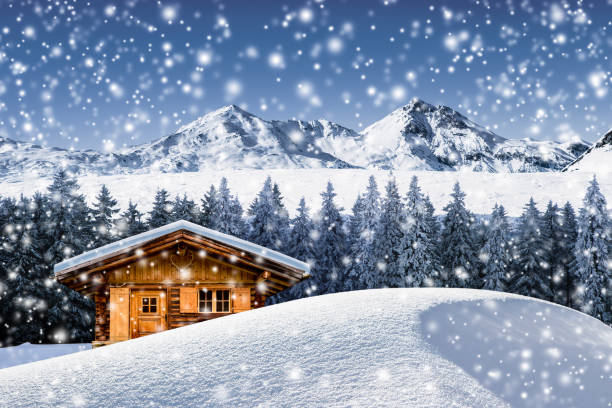 istock Mountain hut in winter in a snowy landscape 2188380414