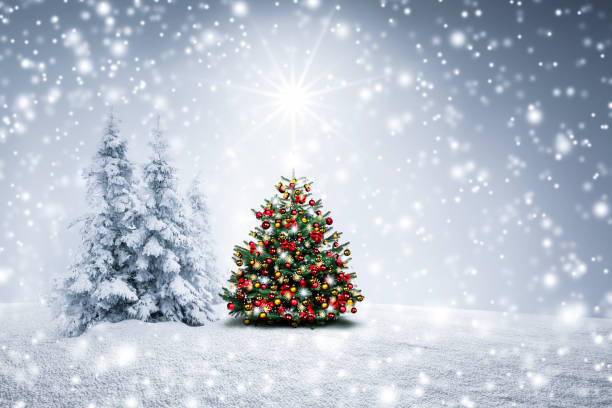 istock Decorated Christmas tree in the forest with snow 2188380419