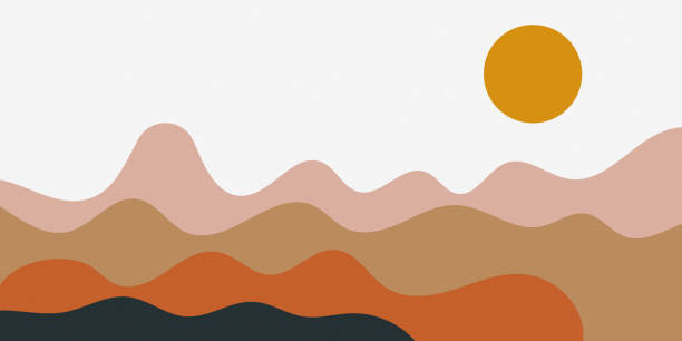 Abstract Landscape of Mountains with the Sun in a Minimal Trendy Style.