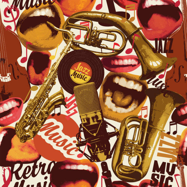 istock seamless pattern on the theme of retro jazz music 2188386174