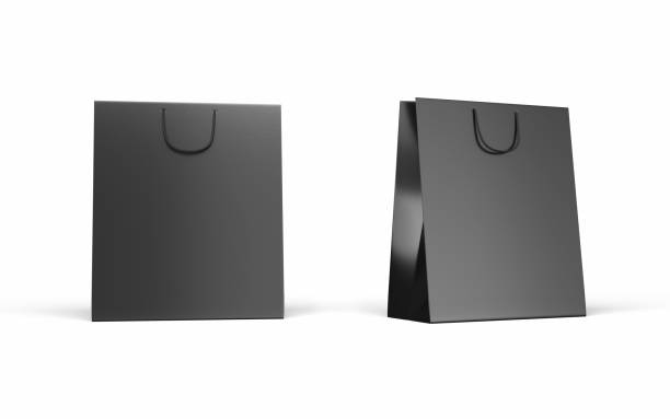 3d Render Black Cardboard Shopping Bags, Shopping discount days concept, Object + Shadow Clipping Path