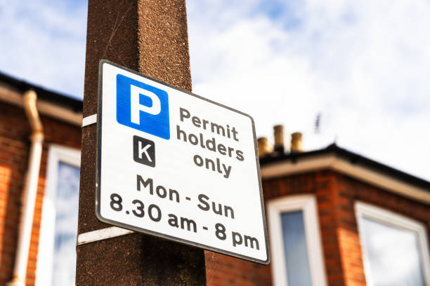 istock Permit holders parking sign on residential street 2188391139