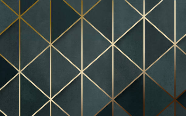 istock Modern pattern wall decor wallpaper. 3d abstract, golden lines and marble and wooden olive color and black shapes. carpet design 2188398197