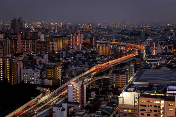 istock Osaka Cityscape at Night featuring beautiful Illuminated Traffic and Dynamics 2188402107