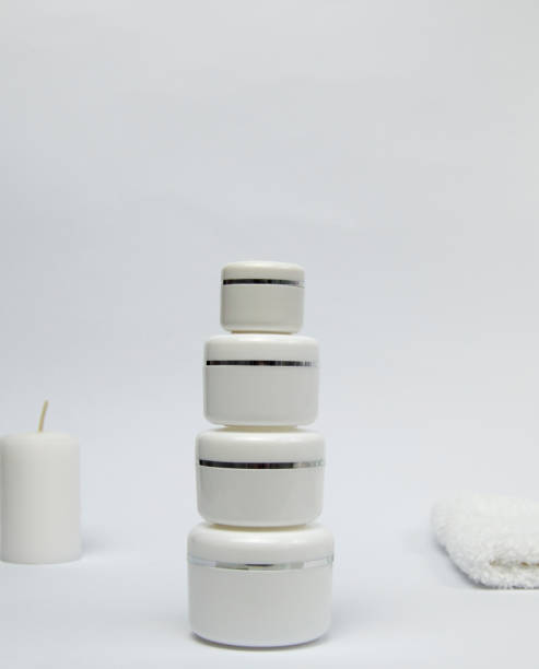 istock Set of white cosmetic jars mockup. 2188402486
