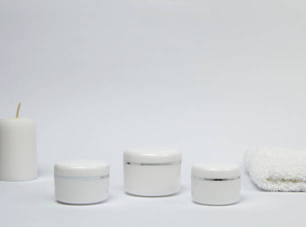 istock Set of white cosmetic jars mockup. 2188402501