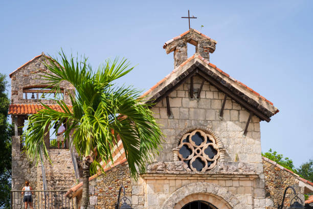 Altos de Chavon church details, a tourist attraction, re-creation of a old Mediterranean style village in La Romana near the Chavon river, Carribean travel,Dominican republic.