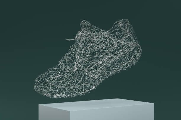 istock A shoe is shown in a 3D image, with a lot of lines and dots 2188406321
