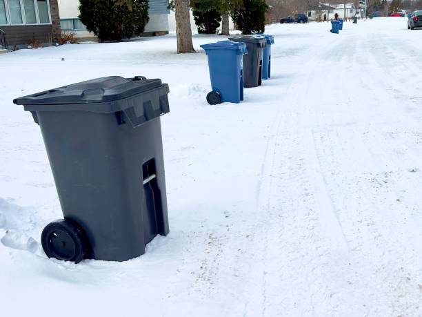 istock garbage bins for separate waste stand in a line on the street 2188420147