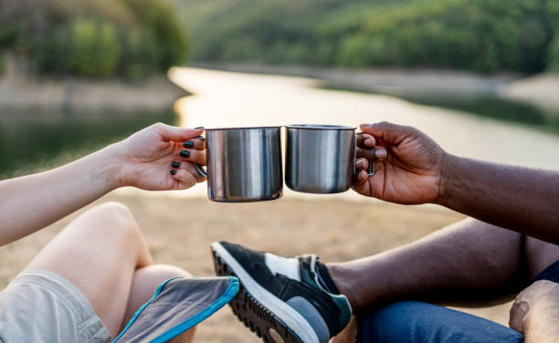 Friends enjoy camping in nature